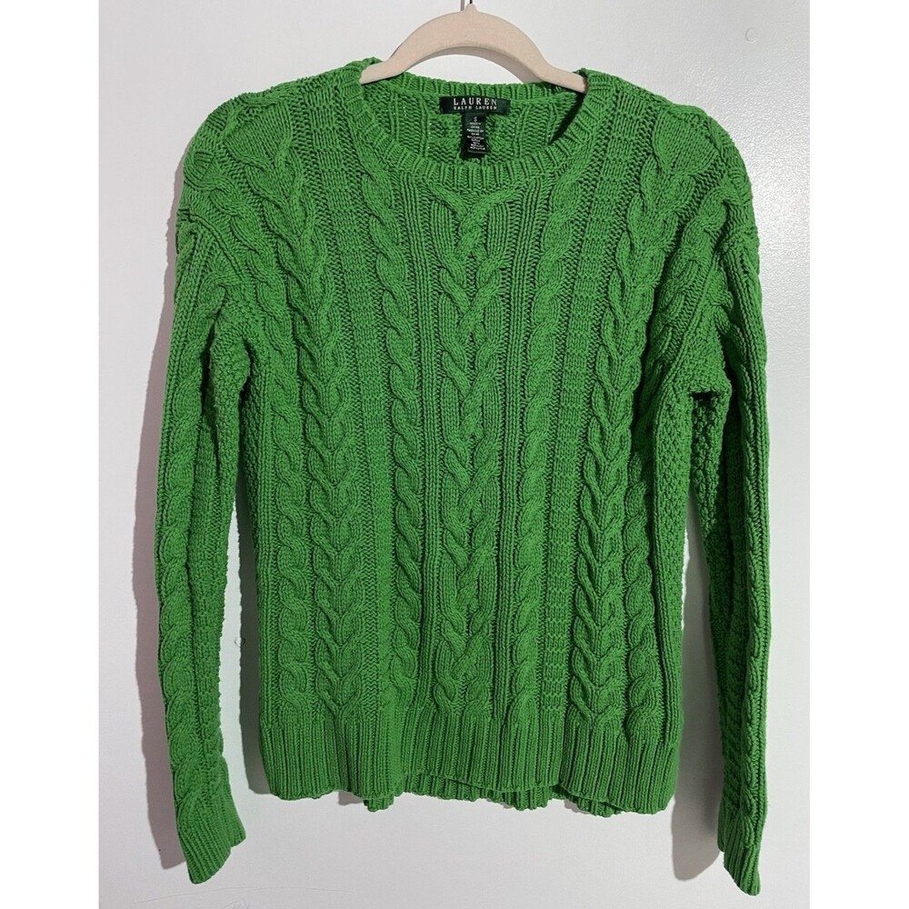 Ralph Lauren Sweater Womens S Green Cable Knit Chunky‎ Fisherman Minimalist